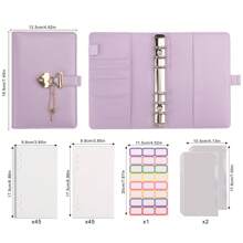 带心形锁的 A6 PU 笔记本 90 张/180 页，配有 2 个拉链口袋，1 个 24 网格标签，学校用品，旅行笔记本，文具用品 - A6 - 查看 13