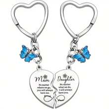 2pcs Mother's Day Heart Shaped Keychain, Suitable For Mom And Daughter, Stainless Steel And Alloy Material, Classic Sentimental Phrases Theme, Paired Keychain Set With Letter Elements, Ideal Mother-Daughter Decorative Gift Car Accessories Bag Charm Backpack For School Cute Goth Y2k