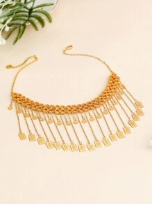 1pc Vintage 18K Gold Plated Copper Plated Tassel Pendant Gold Color Necklace For Women Bridal Wedding Season Party Accessories