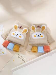 1 par de luvas de coelho com meio dedo, quentes, macias, confortáveis e fofas, adequadas para atividades ao ar livre e uso diário, outono/inverno