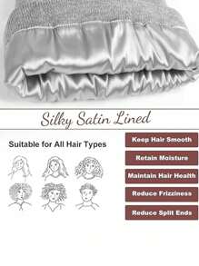 3 件套缎面衬里冬季男女款针织帽，带缎面衬里，纯色骷髅帽，秋季服装 - 彩色 - 查看 2