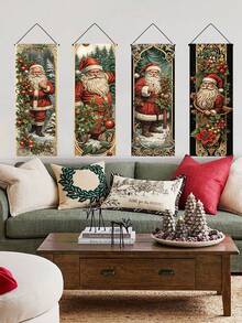 Bộ 4 biểu ngữ trang trí Giáng sinh, làm bằng polyester, bao gồm kẹp hạt dẻ, cây thông Noel, biểu ngữ ông già Noel, thích hợp cho Giáng sinh, mùa đông, ngày lễ, trang trí tiệc Giáng sinh và trang trí nhà cửa, trang trí tường trong nhà và ngoài trời và trang trí nhà cửa, bao gồm cột và dây thừng - Nhiều màu - Xem 9
