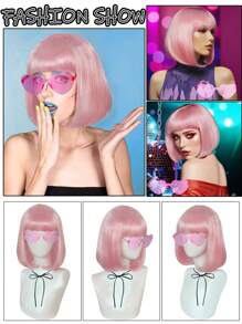 Perruque Bob aux couleurs pastel vibrantes, assortie avec des lunettes de soleil en forme de cœur colorées et sans cadre pour femmes. À porter au quotidien, pour la Saint-Patrick, Halloween, la Saint-Valentin ou des fêtes costumées. Cheveux courts et droits