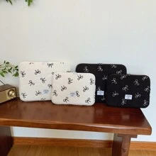 1pc Bow Embroidered Plush Laptop Sleeve, Minimalist Embroidered Soft Warm Tablet Carrying Case Pouch Fits 10-11 Inch Tablets/IPad, 13-14 Inch Laptops, Compatible With Samsung, ASUS, Apple, Microsoft Computers/Pads Back To School - Multicolor - View 1
