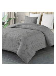 Juego de Funda Duvet King  Forma de Líneas. Solo Cubierta de Edredón con Cierre de Botones, Incluye 2 Fundas de Almohada. Bluelander. - Gris - Ver 7