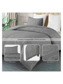 Juego de Funda Duvet King  Forma de Líneas. Solo Cubierta de Edredón con Cierre de Botones, Incluye 2 Fundas de Almohada. Bluelander. - Gris - Ver 5
