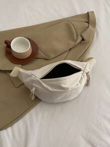 斜跨式胸包,簡單休閒肩包,輕量運動腰包,獨特的麥穗釘設計,多功能背包 - 白色 - 查看 7