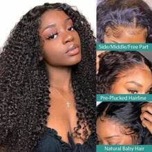 CUEKI Jerry Lockige Lace Front Perücke aus gemischtem Echthaar 13x6 Krauses Lockiges Transparentes Lace Frontal Perücke mit Baby Haar Vorgezupft Lockige Perücke für Frauen 180 Dichte Natürliches Schwarz (Bob Perücke 8 Zoll)