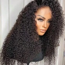 CUEKI Jerry Lockige Lace Front Perücke aus gemischtem Echthaar 13x6 Krauses Lockiges Transparentes Lace Frontal Perücke mit Baby Haar Vorgezupft Lockige Perücke für Frauen 180 Dichte Natürliches Schwarz (Bob Perücke 8 Zoll)