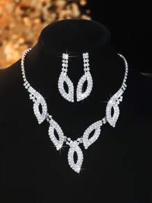 5 件水钻几何精致多功能珠宝套装包括项链、耳环、手链和戒指，适合女性日常通勤、校园约会、婚礼派对、情人节节日礼物 - 精緻項鍊套裝 - 查看 4