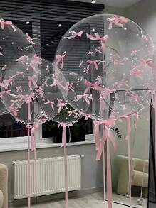58pcs/Set Transparent Balloon, 20 Inch Bubble Balloon, With Pink Bows And Ribbons, Suitable For Weddings, Birthday Parties, Proposals, Holiday Gatherings, Outdoor Photo Backgrounds