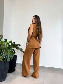 Tailoring Set Of Vest And Pants With Wonderful Belt - Óxido marrón - Ver 2