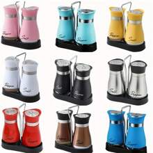 Salero y pimentero - Juego de salero y pimentero de vidrio con soporte - Ideal para cocina, autocaravana, camping, barbacoa - Perfecto para cocineros caseros y entusiastas al aire libre - Elegante, funcional y práctico - Eleva tu juego de sabores, Útiles escolares - Multicolor - Ver 2