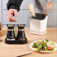 Salero y pimentero - Juego de salero y pimentero de vidrio con soporte - Ideal para cocina, autocaravana, camping, barbacoa - Perfecto para cocineros caseros y entusiastas al aire libre - Elegante, funcional y práctico - Eleva tu juego de sabores, Útiles escolares - Multicolor - Ver 10