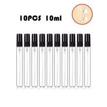 FIGHTYU 10/20 Stück 10ml/5ml Mini Parfümzerstäuber Flaschen mit schwarzem Deckel, inklusive 4 Zubehörteile: 2 Trichter & 2 Pipetten, geeignet zum Nachfüllen von Düften, tragbar und flugsicher