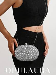 OpulAura 奢华女士闪亮水晶装饰迷你盒式手拿包，迷人水钻晚宴手提包适合正式活动、派对、婚礼 - 配有可拆卸链条、时尚派对包，非常适合派对、婚礼、舞会、晚宴/宴会、必备婚礼物品，与毕业礼服、舞会礼服、迷人水钻包完美搭配