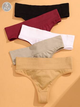 VKME 5 st/set sömlösa trosor, sportunderkläder med låg midja för kvinnor