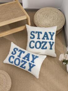 STAYCOZY 标语抱枕套(1个/2个),雪尼尔面料,北欧风格刺绣毛绒靠垫套,适用于沙滩椅、客厅、花园沙发、度假房间装饰,四季皆宜,尺寸:30*50厘米,45*45厘米(不含枕芯) - 黑色 - 查看 16