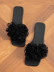 女士 2024 皮革露趾平底凉鞋，性感系带拖鞋，时尚白色平底凉鞋，适合夏季连衣裙，加大码 - 黑色 - 查看 2