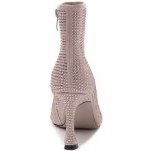 Botas de tobillo con tacón alto decoradas con rhinestones, elegantes y de moda - Champán - Ver 4