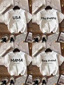 Camisetas Customizadas Femininas - Crie sua Própria Camiseta Personalizada Impressa Adicionando seu Texto Favorito (Nome/Apelido do Animal de Estimação/Nome do Casal, Etc.) - Branco - Visão 2