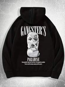 1pc Plus Size Men's Casual Graphic Slogan Print Hoodie Sweatshirt, Autumn/Winter, Long Sleeve Top