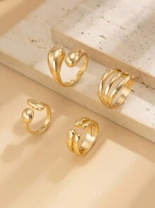 4/8 件套复古简约纯金和银组合纯色戒指，女孩日常佩戴指环，派对珠宝时尚配饰，送给朋友的绝佳礼物