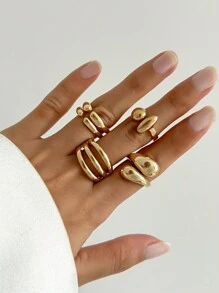 4/8 件套复古简约纯金和银组合纯色戒指，女孩日常佩戴指环，派对珠宝时尚配饰，送给朋友的绝佳礼物