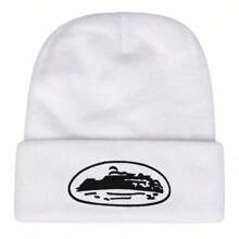 1 件男士刺绣针织帽，时尚元素，保暖帽，户外寒冷天气帽，适合秋冬季秋季服装