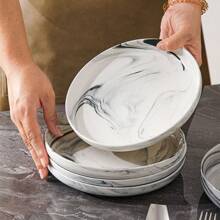 Vajilla de cerámica minimalista moderna con diseño de vetas de mármol, con múltiples opciones que incluyen platos, cuencos de arroz, cuencos de sopa, aptos para pasta, postres, ensaladas, platos principales, entrantes, patatas fritas, platos de carne, para reuniones en el hogar y restaurantes