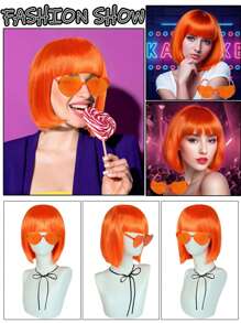 Perruque Bob aux couleurs pastel vibrantes, assortie avec des lunettes de soleil en forme de cœur colorées et sans cadre pour femmes. À porter au quotidien, pour la Saint-Patrick, Halloween, la Saint-Valentin ou des fêtes costumées. Cheveux courts et droits