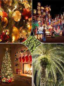 1 dây đèn LED năng lượng mặt trời 100 bóng - 8 chế độ, ánh sáng trắng ấm, tiết kiệm năng lượng, hoàn hảo cho sân vườn ngoài trời, hiên nhà, tiệc cắm trại, trang trí Giáng sinh và Halloween - màu xanh lá - Xem 9