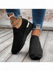 Zapatos de calcetín transpirables tejidos a mano de moda para hombres, cómodos y antideslizantes con suela suave - Blanco y Negro - Ver 3