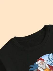 Women's Cotton T-Shirt Classic Modern Style Christmas Blouse Comfort Breathable Summer - 黑色 - 查看 2