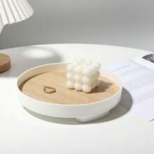 1 pezzo Vassoio decorativo rotondo moderno e minimalista con motivo in legno bianco, adatto per uso quotidiano nel soggiorno, ingresso, regali per donne, per il rientro a scuola