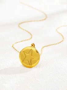 Customized Necklace, Fashionable Couple/Bestie Necklace With Smooth Pentagon Star Pendant, Commemorative Gift For Friends And Loved Ones