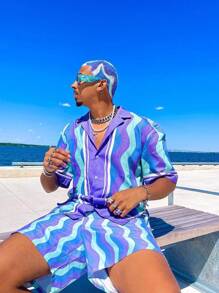 Modcrash 2pcs Men's Spring/Summer Fashion Dopamine Casual Vacation Style Versatile Slim Fit Shirt & Shorts Set Spring To Summer - Multicolor - View 5