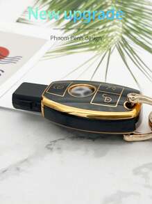 R-Logo Black Gold Fashionable Keychain + TPU Car Remote Key Cover Shell, For Mercedes-Benz A B C E R-Class, GLS, GLA, GLK, GLC, CLS, AMG, W204, W205, W212, W463, W176 - one-size - View 5