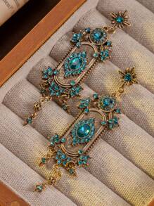 Luxuosos brincos longos pendurados vintage elegantes com strass incrustados em estilo palácio, joias grossas para os mercados europeu e americano