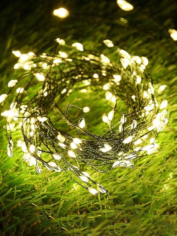 Cadena de luces de hada navideñas, cabezal de lámpara de alambre plateado con luces cálidas blancas tipo fuegos artificiales o luciérnagas, adecuadas para decoración de árbol de Navidad, guirnalda DIY, decoración del hogar, boda, interior y exterior