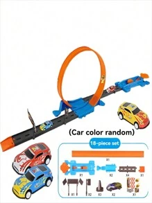 14pcs/18pcs/23pcs/32pcs Children Metal Alloy Racing Car Track Toy Set With 360 Degree Loop, Indoor Outdoor Interactive Playset, Suitable For 3-12 Years Old Boys And Girls, Christmas Gift (Random Car Styles And Colors) - Multicolor - View 14