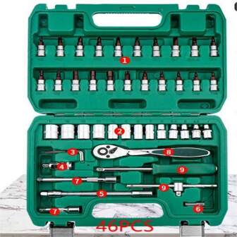 46-Piece Automotive Repair Tool Set With Socket Wrench, Ratchet, Car Maintenance Combo, And Mechanic's Toolbox,Tools For Men
