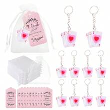 30 个粉色可爱帽子钥匙扣，包括 10 顶粉色爱心牛仔帽、10 张粉色卡片纸和 10 个白色网袋，适合创意礼物钥匙扣、包、吊坠、生日派对礼物、生日、婚礼、狂欢节等。