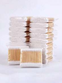 500/400/300/200/100pcs High Quality Double-Headed Cleaning Swabs, Beauty Salon Buds, Cosmetic Wooden Cleaning Swabs, Beauty And Personal Care Tips, Round Disposable Ear Cleaning Swabs For Home Use, Suitable For Ear And Nose Cleaning, Multipurpose Beauty And Cleaning Tool, High Quality Beauty Tool