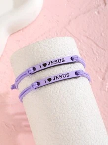 2 stuks/set mode gepersonaliseerde "I Love Jesus" brief ontwerp elastische armband kinderen bescherming bidden vriendschapsarmbanden inspirerende christelijke sieraden voor familie vrienden jongens meisjes