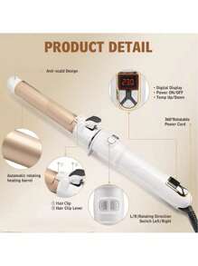 Rotating Curling Iron 1 Inch, Curling Wand, Automatic Hair Curler With Long Barrel Heating Up To 430°F In 30S, 6 Gear Adjustable, 100-240V Dual Voltage Hair Crimper For Home & Travel