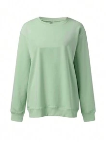 Simple Round Neck Long Sleeve Casual Thin Pullover Sweatshirt - Olive Green - View 4
