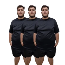 Kit 3 Camisetas Dry Fit Lisas Plus Size - Preto - Visão 1