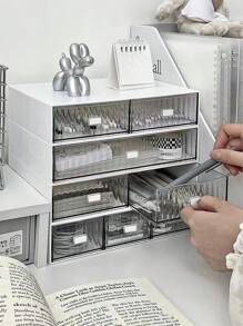 1pc Luxury Ins Style Desktop Storage Box, Office/Desk Organizer Drawer, Transparent Stacking Compartment Box