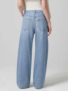 Women's Spring Summer Denim Pants Solid Color Wide Leg Drawstring Trousers With Pockets